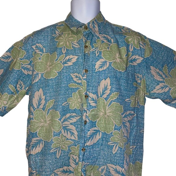 Vintage Retro Cooke Street Hawaiian Shirt Mens M Plumeria Aloha Vacation Blue - Picture 2 of 10